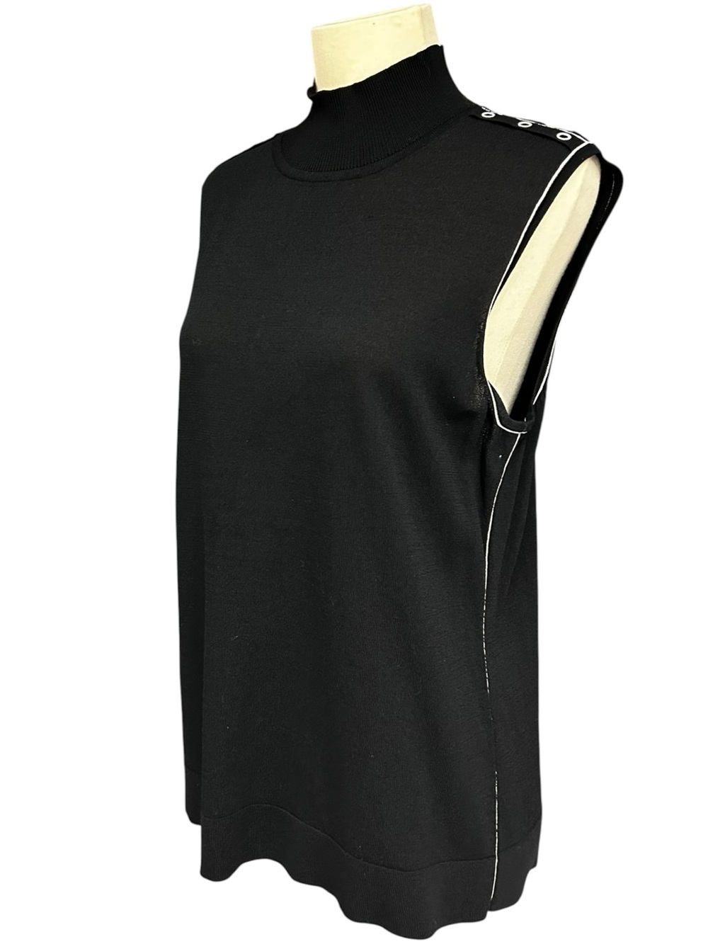 Apriori Black Sleeveless Mock Neck Sweater Vest XL Y2K Grommet Trim